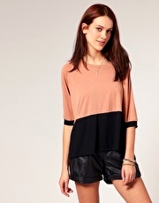 Vila Jersey Top With Short Sleeves And Contrast Panel