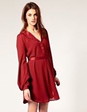 Warehouse Belted Button Front Dress