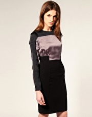 Warehouse Colour Block Long Sleeve Dress