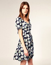 Warehouse Fan Print Tea Dress