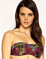 Warehouse Feather Print Bandeau Bikini Top