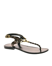 Warehouse Hercules Snake Effect Thong Flat Sandal