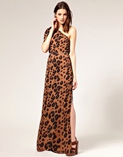 Warehouse Leopard One Shoulder Maxi Dress With Belt