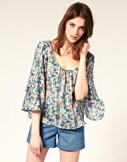 Warehouse Silk Linear Poppy Blouse