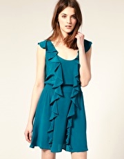 Warehouse Silk Ruffle Dress