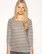Whistles Linen Stripe Sporty Top