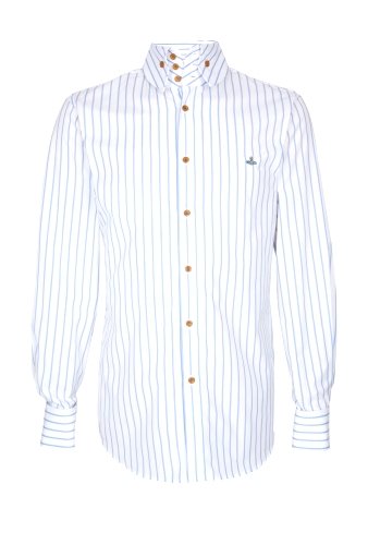 White and Blue Stripe High Collar Shirt by Vivienne Westwood