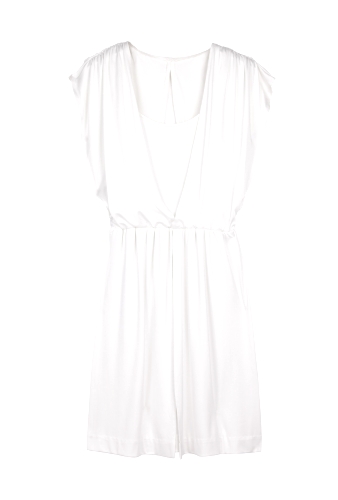 White Deep V Shirred Dress by Halston Heritage