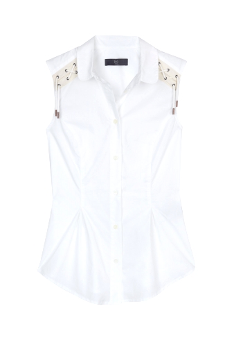 White Sleeveless Laced Shoulder Shirt by McQ Alexander McQu