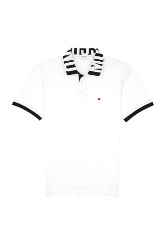 White Text Collar Pique Polo by Moschino