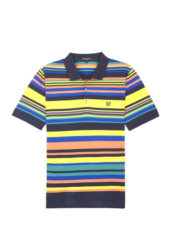 Yellow Orange Five Stripe Polo by Lyle and Scott