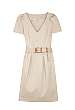 Beige Belted V Neck Shift Dress by Moschino Cheap & Chic