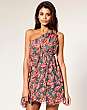 Rare Printed Rosette Floral Gathered Waist Dress