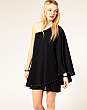 Reverse Stud Trim One Shoulder Cape Dress