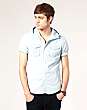 River Island Light Denim Hooded Short Sleeve Shirt